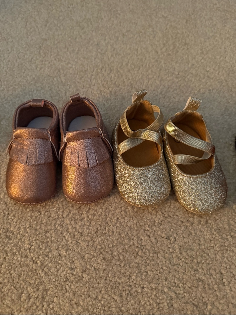 Baby Metallic Rose Gold Moccasins and Gold Glitter Mary Janes - 2 Pack